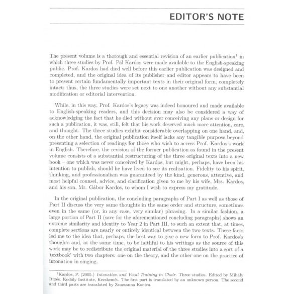 KARDOS, Pál: Intonation and Vocal Training in Choir